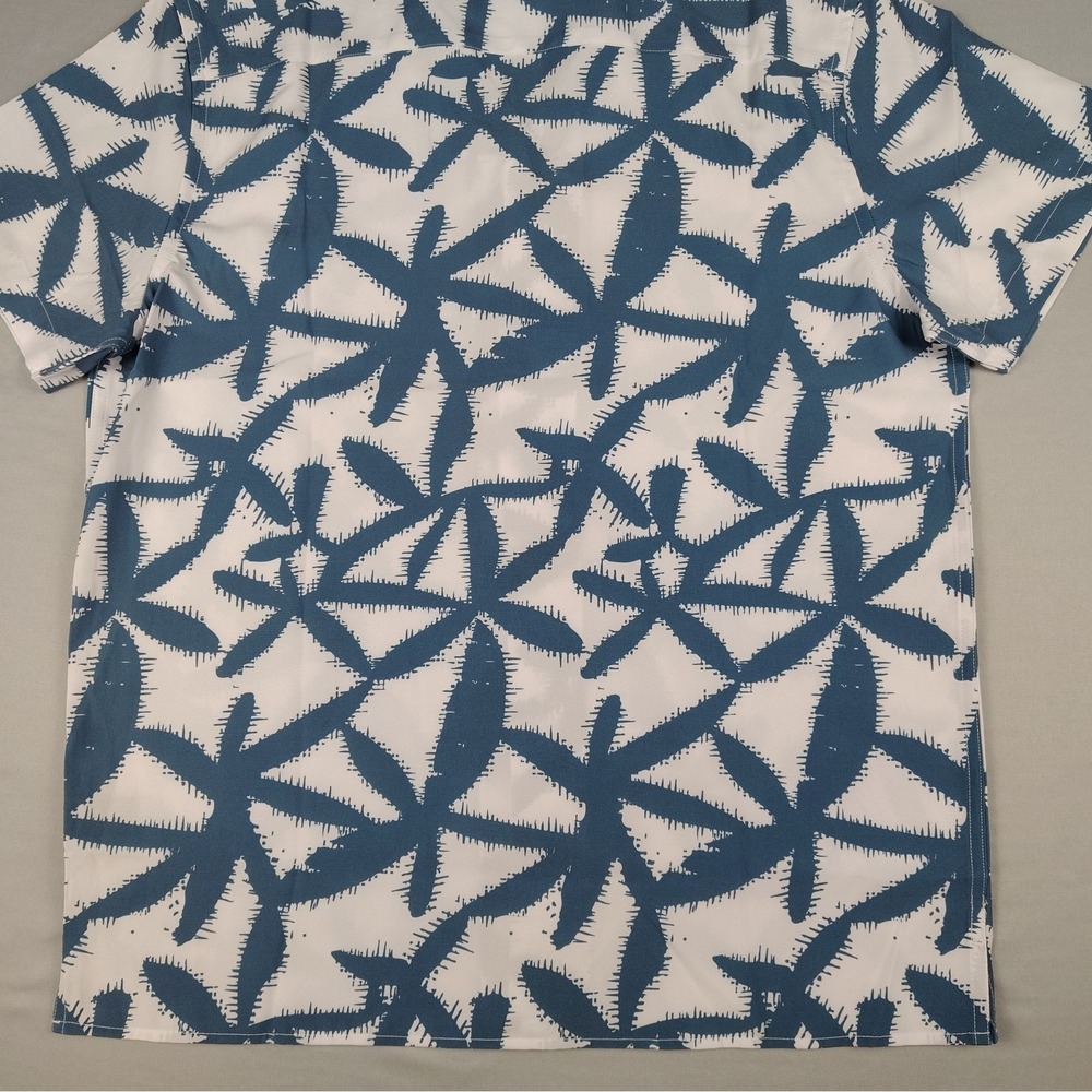 MBX Premium Goods Mens S NWT Camp Shirt Blue White Tropical Palm Leaf Stretch - Picture 15 of 15